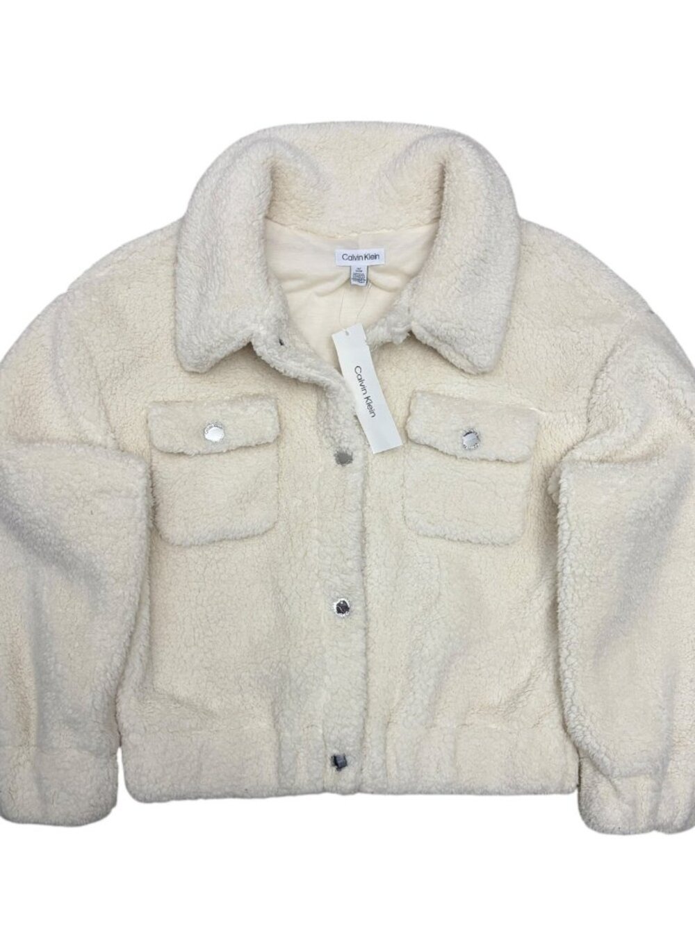 CALVIN KLEIN Faux Fur Jacket Cream Bomber Designer Coat Womens Medium - NWT